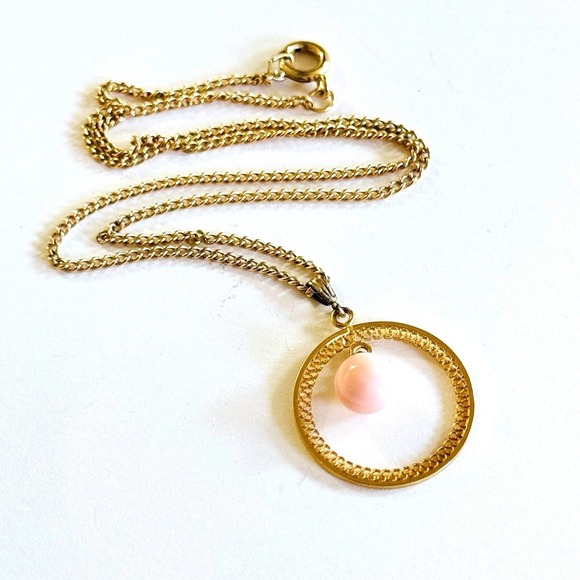 VTG Coral Necklace Pink Angel Skin Genuine Natural Gemstone 14k Gold GP Italy - Picture 5 of 7